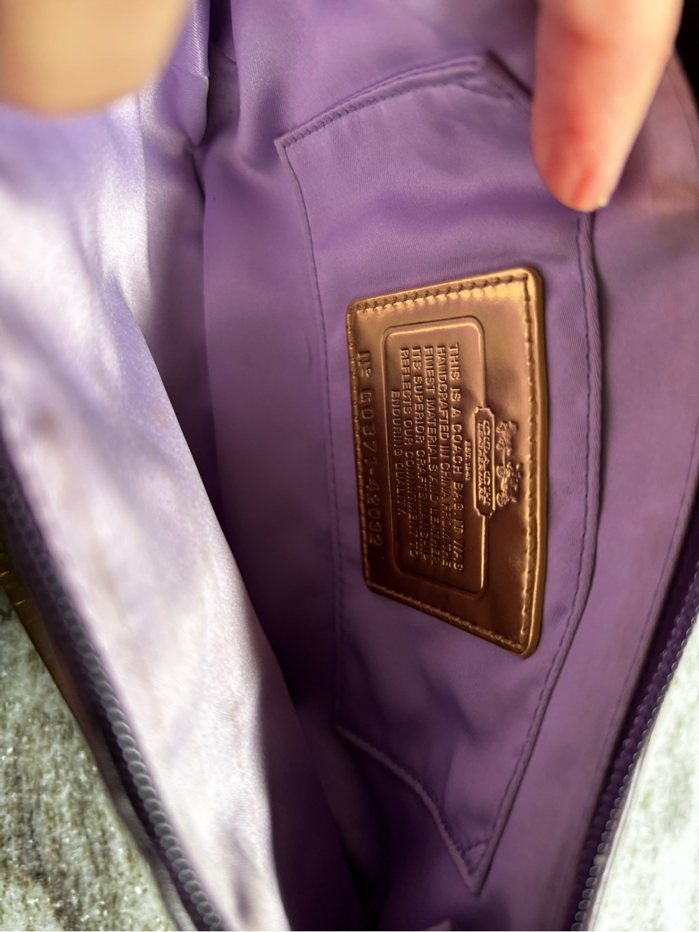 Coach Amanda Satin Purple Wristlet with Brown Leather and Gold Hardware - Picture 4 of 5